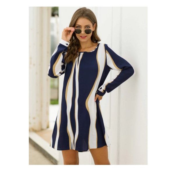 Striped Long Sleeve Straight Hem Dress - Picture 5 of 6